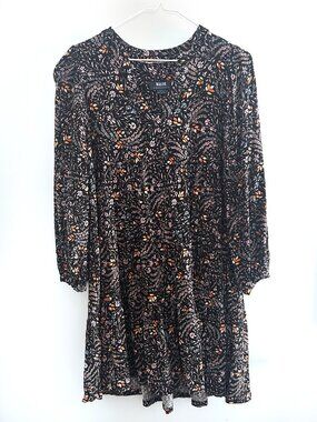 Anthropologie Maeve Black Floral Mini Dress Tiered Ruffle Womens S Boho Western